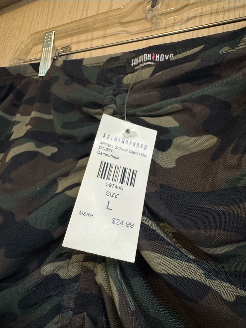 NEW Fashion Nova "Military School" Camo Ruched Front Mini Dress size Large - Picture 4 of 4